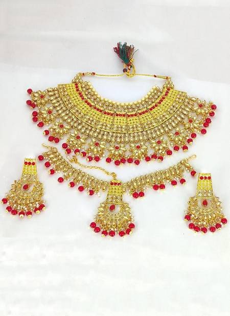 Red Colour Style Roof Stylish Wedding Necklace Earrings And Tika Bridal Jewellery Collection SR N 110